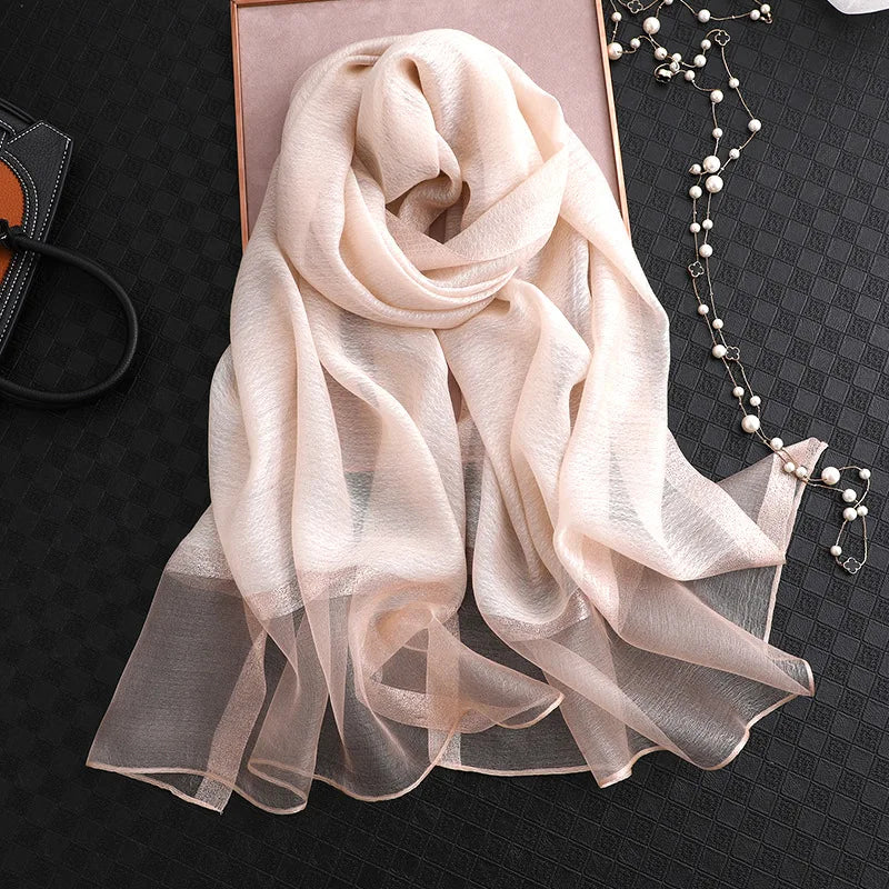 Summer Silk & Wool Long Scarf – Soft Lightweight Wrap for Women
