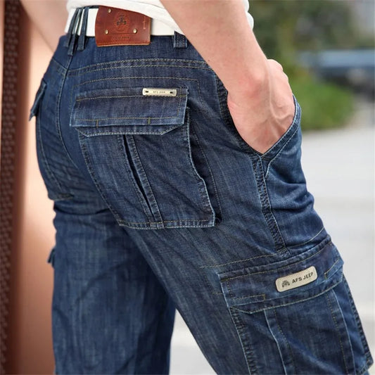 ICPANS Men’s Loose Fit Cargo Pants – Cotton, Full Length, Multi-Pocket
