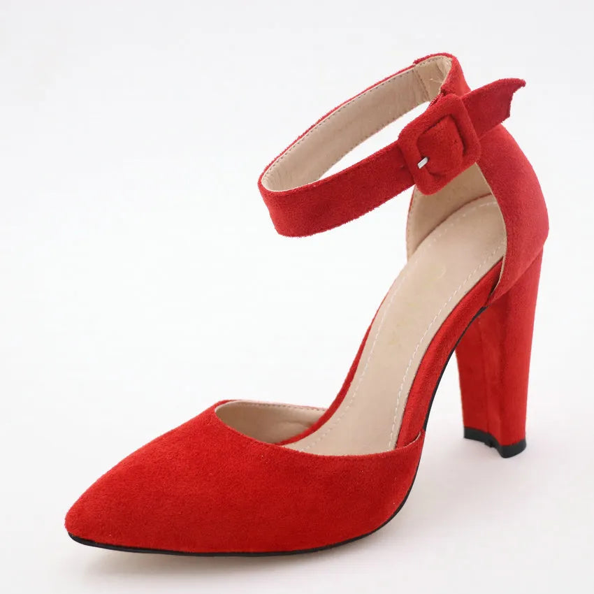 QUTAA Women Pumps Fashion Women Shoes Party Wedding Super Square High Heel Pointed Toe Red Wine Ladies Pumps Size 34-43