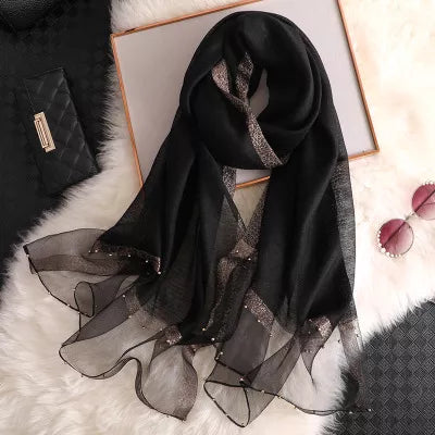 Summer Silk & Wool Long Scarf – Soft Lightweight Wrap for Women