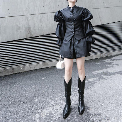 Akino High-Waisted Button Front Vest in Black