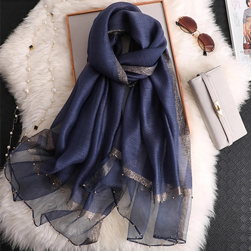Summer Silk & Wool Long Scarf – Soft Lightweight Wrap for Women