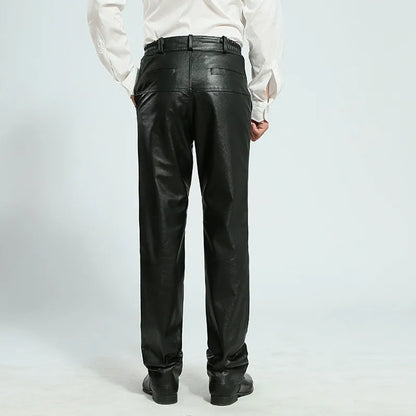 Men's Genuine Leather Pants, Thick, Large Size, Cowskin, High Waist, Straight, Windproof, Autumn, Winter