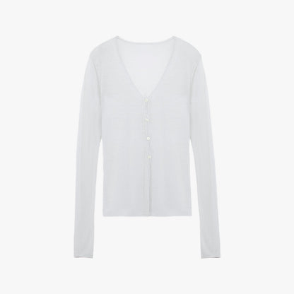"Long Island Vacation" Wool Blend V-Neck Straight Shoulder Knitted Cardigan Spring