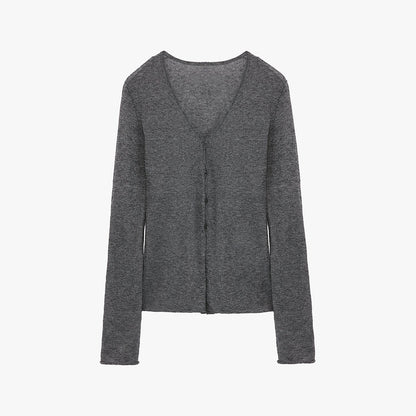 "Long Island Vacation" Wool Blend V-Neck Straight Shoulder Knitted Cardigan Spring