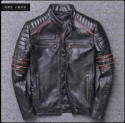 CC Shop.Brand Skull Cowhide coat.Y2K Black Slim Genuine Leather Jacket,Rider Leather cloth.Chaqueta De Cuero Esqueleto