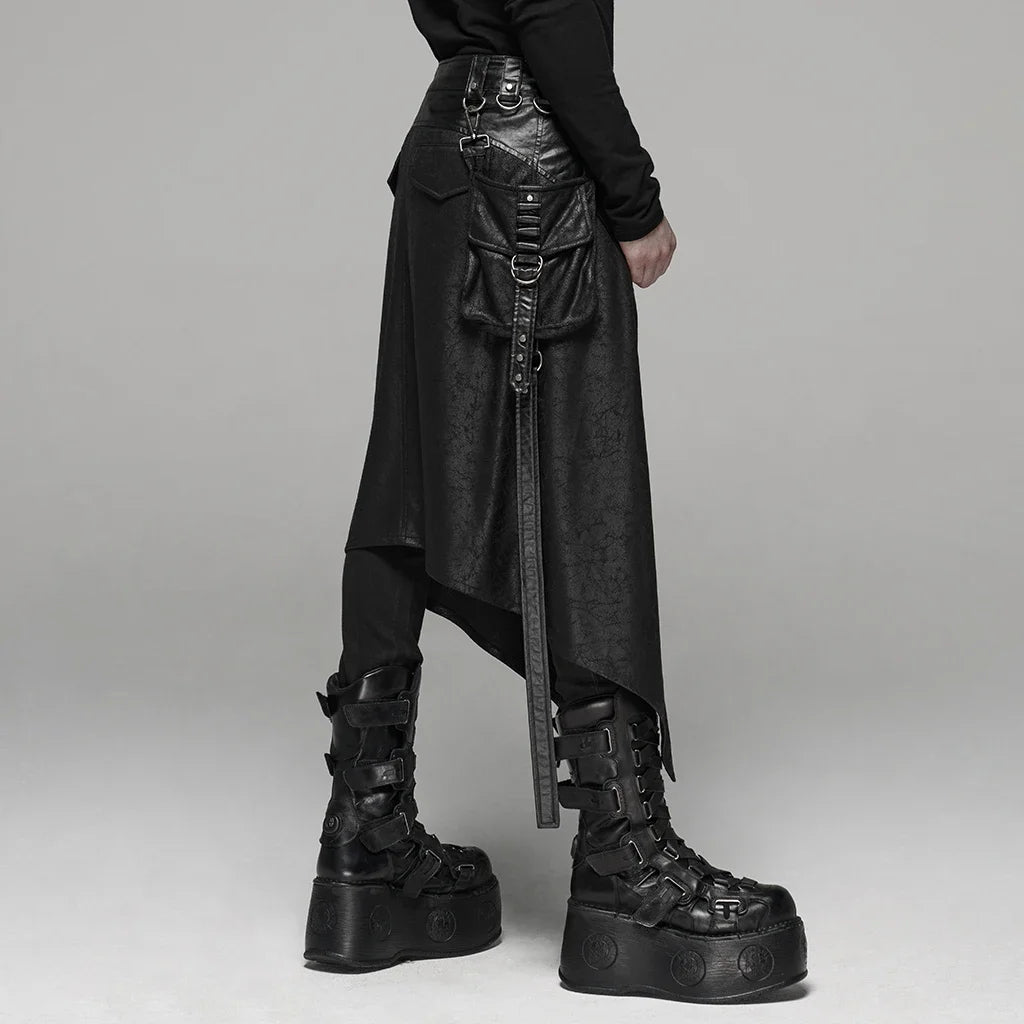 PUNK RAVE Men's Punk Removable Side Stereo Pocket Half Skirt Stage Performance Party Club Cosplay Men  Pants