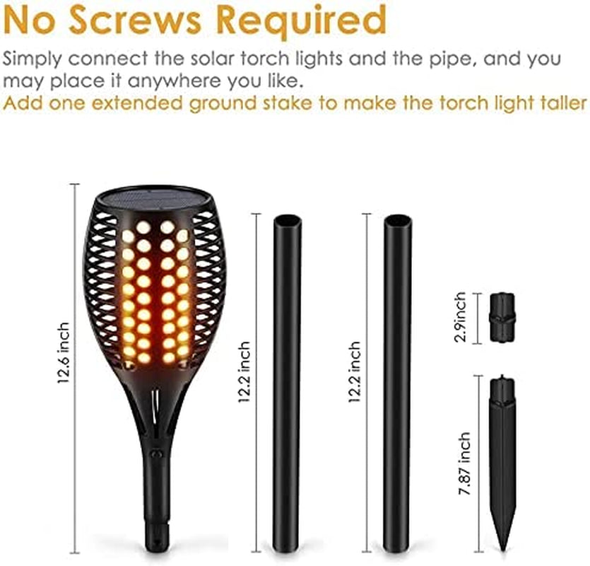 Upgraded Larger Solar Torch Lights, Waterproof Outdoor Dancing Flames Light, Flickering Flames Garden Lights, Landscape Decoration Pathway Patio Lights 43" 96 LED (4 Pack)