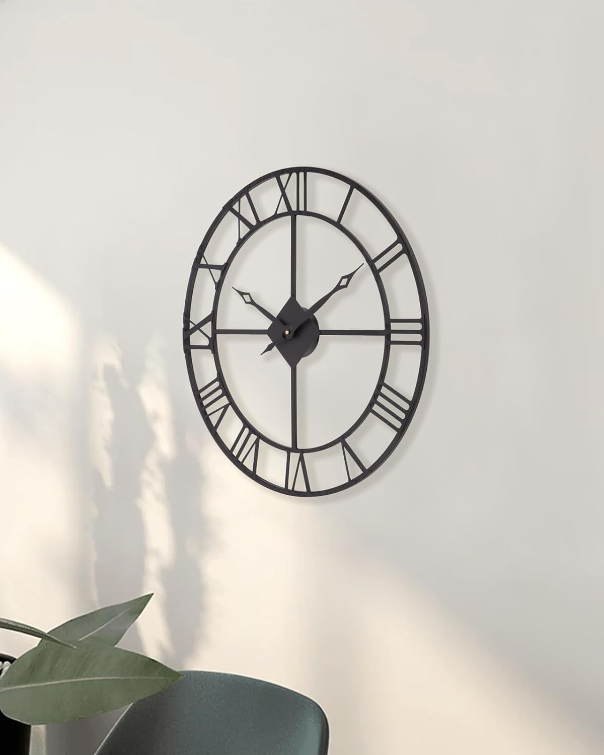 18 Inch Large Wall Clock, Silent Non Ticking Battery Operated Roman Numeral Wall Clock, Industrial Metal Indoor Outdoor Analog Clock for Living Room, Kitchen, Pool, Patio Decor - Black