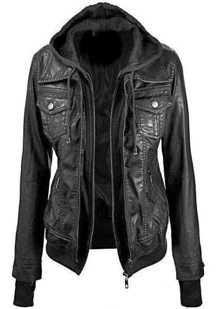 Annalise Black Lambskin Hooded Leather Jacket | Fleece Lined - eighttwentytwo92