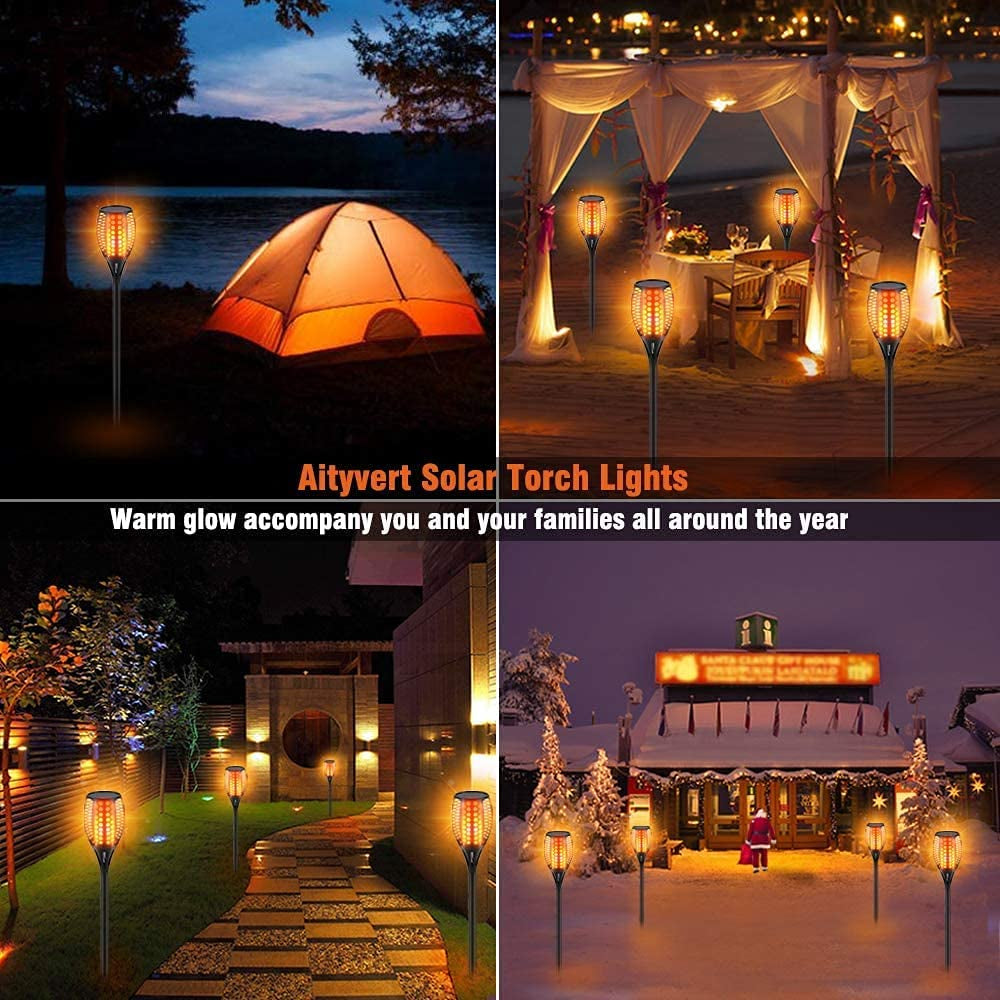 Upgraded Larger Solar Torch Lights, Waterproof Outdoor Dancing Flames Light, Flickering Flames Garden Lights, Landscape Decoration Pathway Patio Lights 43" 96 LED (4 Pack)