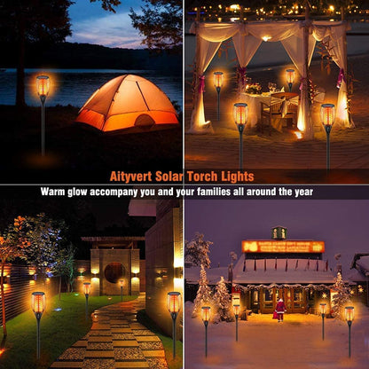 Upgraded Larger Solar Torch Lights, Waterproof Outdoor Dancing Flames Light, Flickering Flames Garden Lights, Landscape Decoration Pathway Patio Lights 43" 96 LED (4 Pack)