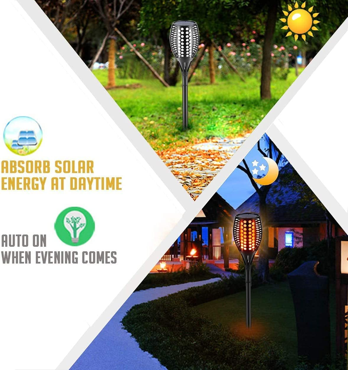 Upgraded Larger Solar Torch Lights, Waterproof Outdoor Dancing Flames Light, Flickering Flames Garden Lights, Landscape Decoration Pathway Patio Lights 43" 96 LED (4 Pack)