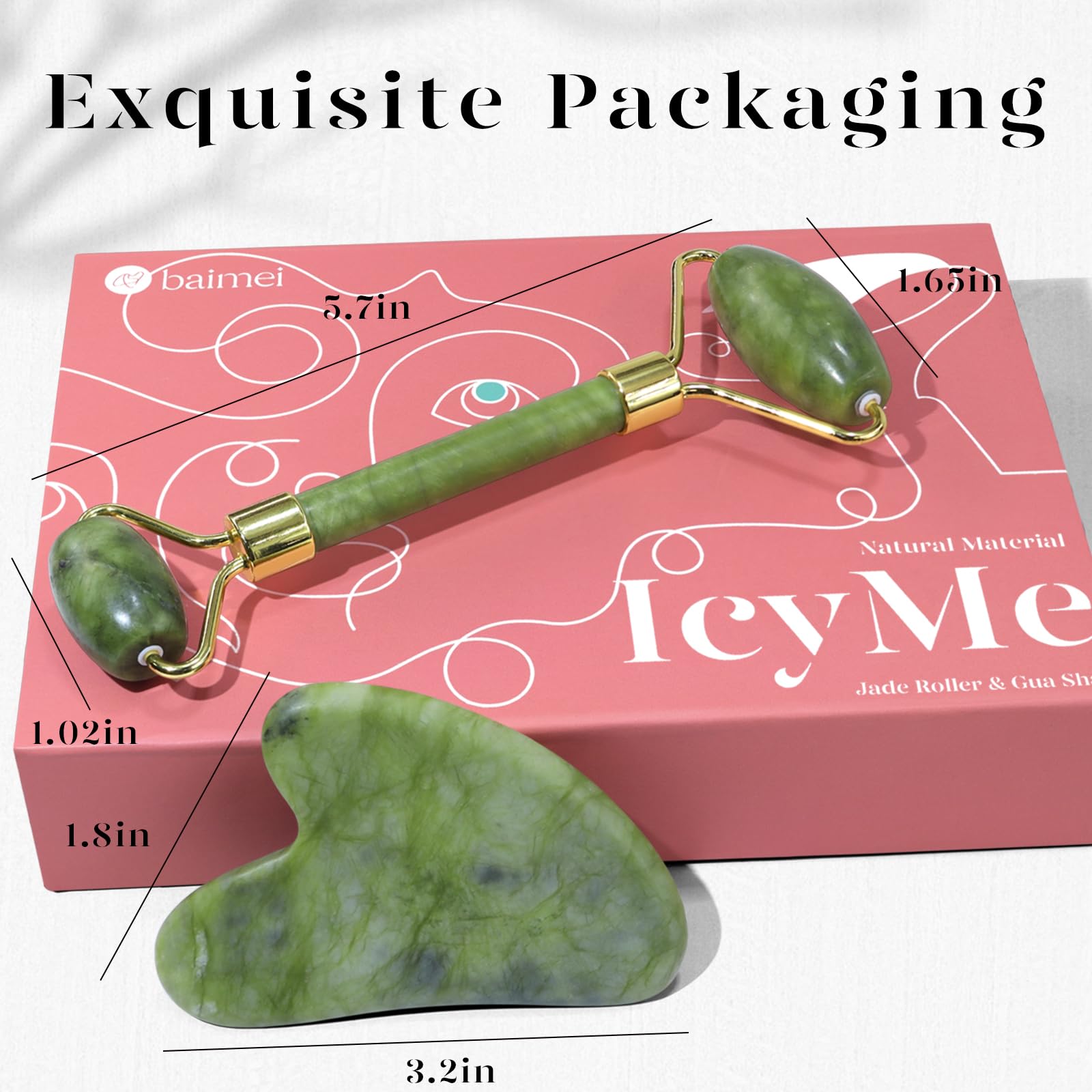 BAIMEI IcyMe Gua Sha & Jade Roller Facial Tools Face Roller and Gua Sha Set for Puffiness and Redness Reducing Skin Care Routine, Self Care Gift for Men Women - Green - eighttwentytwo92