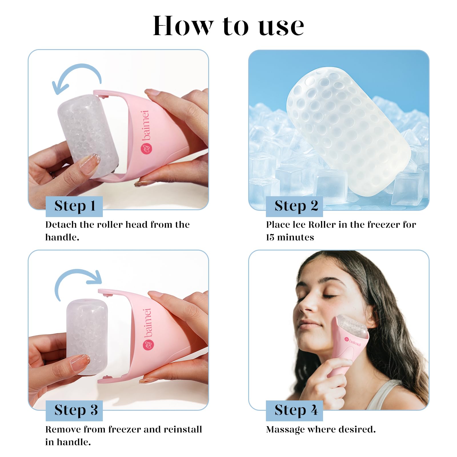 BAIMEI IcyMe Ice Roller for Face and Gua Sha Facial Tool Set, Ice Face Roller Reduces Puffiness Relieves Migraines Skin Care Tools, Self Care Gift for Women - Pink - eighttwentytwo92