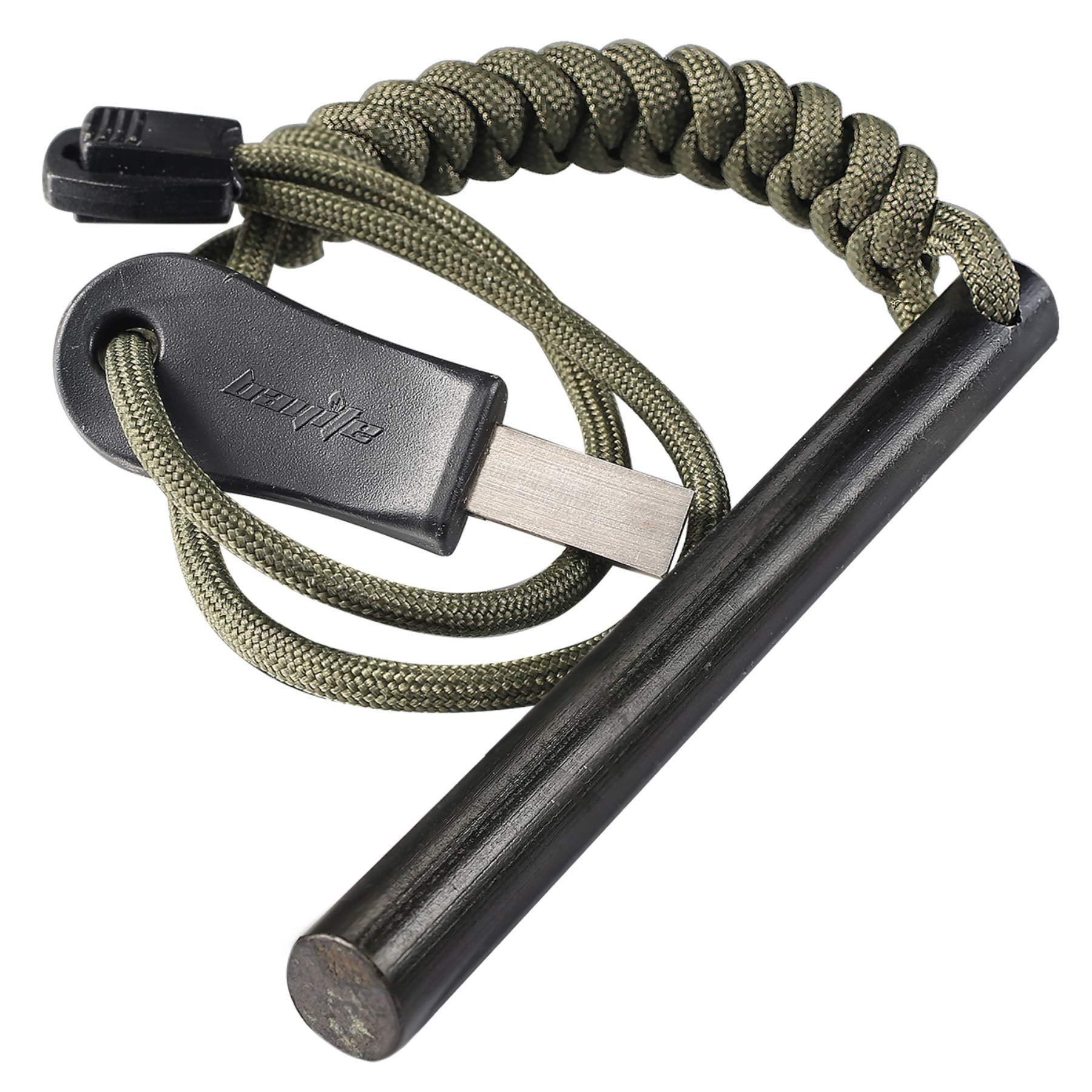 bayite 4 Inch Survival Ferrocerium Drilled Flint Fire Starter, Ferro Rod Kit with Paracord Landyard Handle and Striker, 4"(Long) x 3/8"(Diameter) - eighttwentytwo92