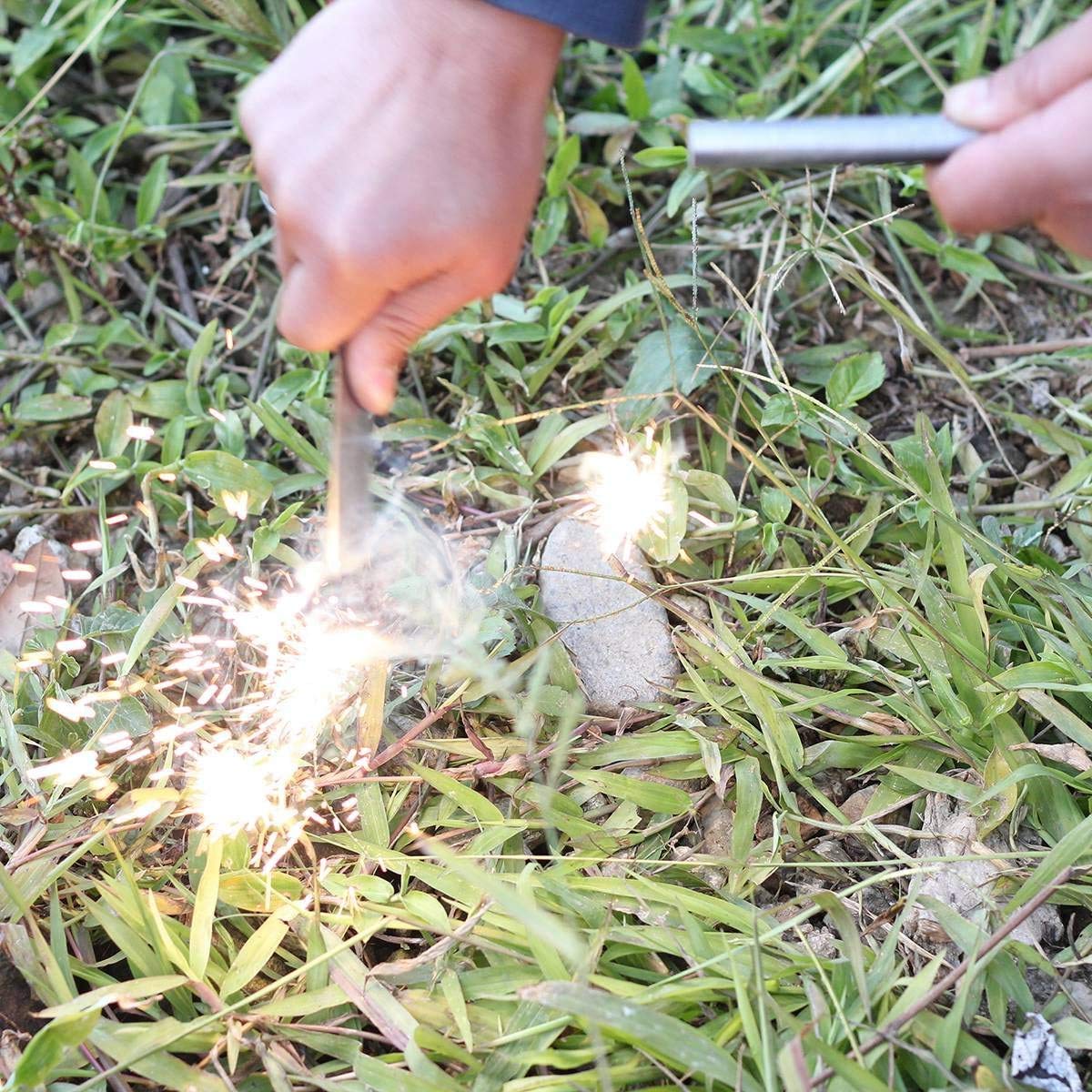 bayite 4 Inch Survival Ferrocerium Drilled Flint Fire Starter, Ferro Rod Kit with Paracord Landyard Handle and Striker, 4"(Long) x 3/8"(Diameter) - eighttwentytwo92