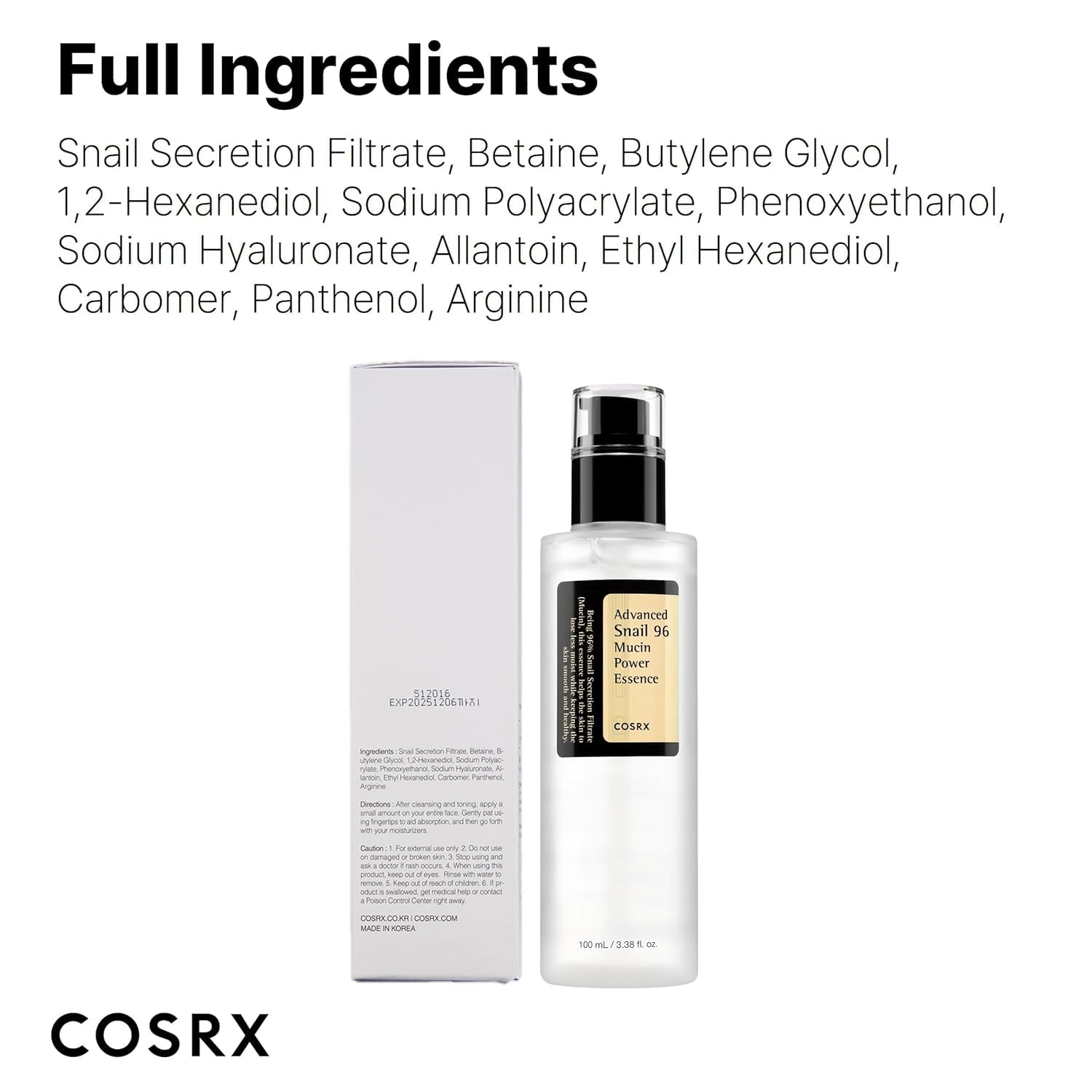 COSRX Snail Mucin Repairing Serum 100ml, Hydrating Serum for Face with Snail Secretion Filtrate for Dull Skin & Fine Lines, Korean Skin Care, Stocking Stuffers for Women - eighttwentytwo92
