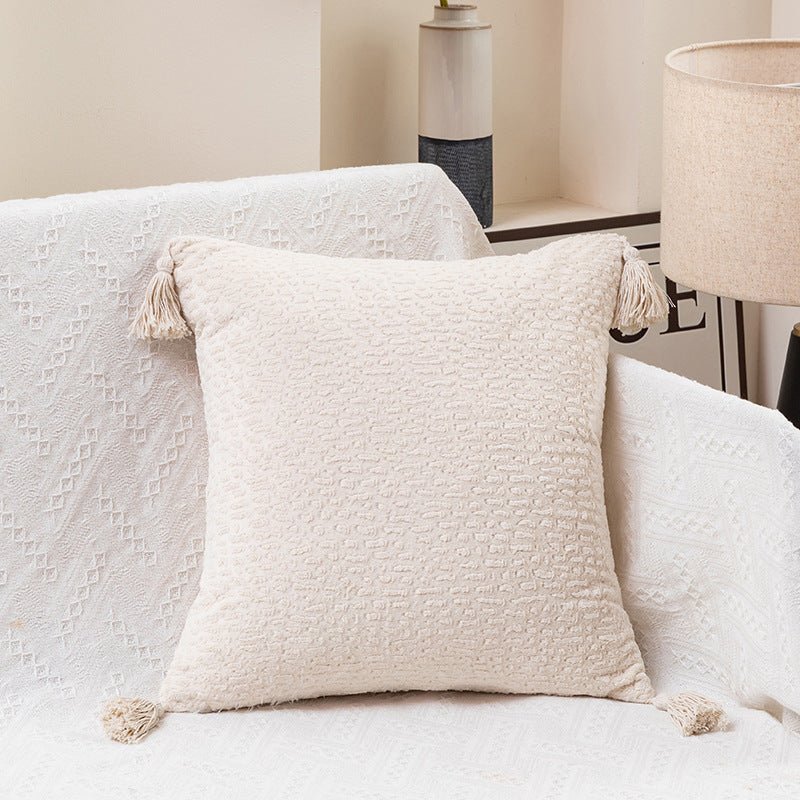 Cream Textured Velvet Tassel Pillow Covers – Set of 2 (45×45cm) - eighttwentytwo92