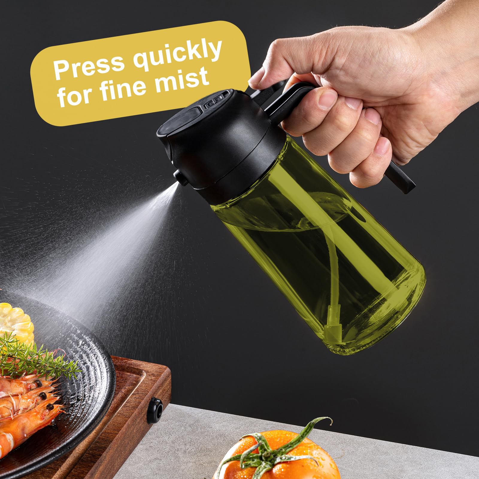 CXINYI - 16oz/470ml Olive Oil Dispenser for Kitchen with Stickers - 2 in 1 Olive Oil Sprayer for Cooking, Air Fryer, and Salad, Black (Light - Proof Kitchen Gadget) - eighttwentytwo92