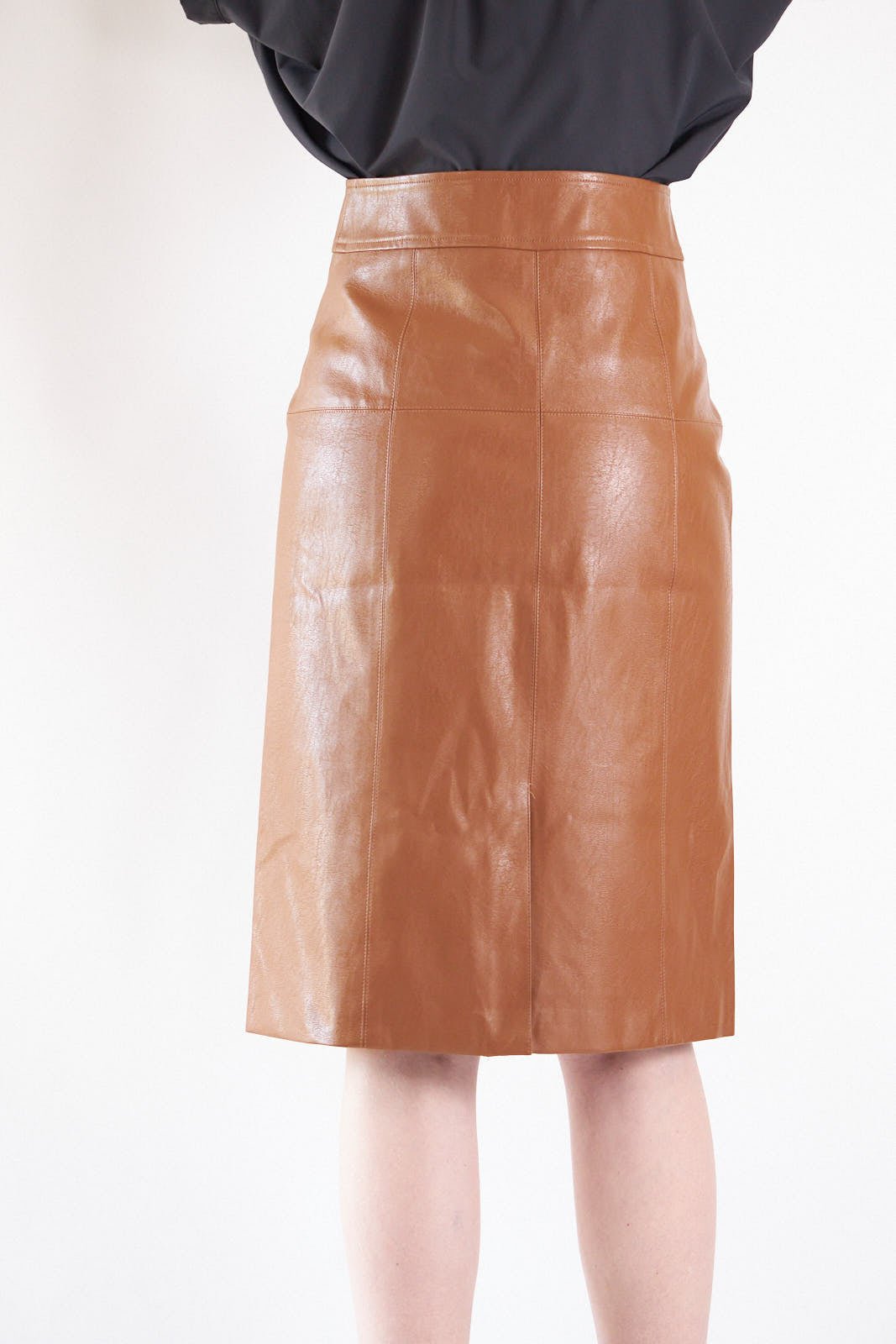 Dark Hazel Button - Front Leather Midi Skirt | Power Woman - eighttwentytwo92