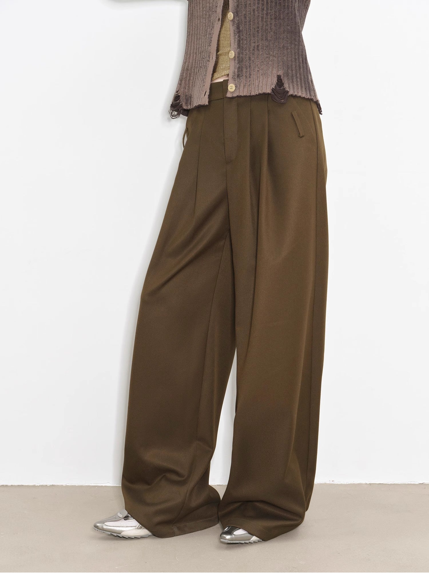 Draped Pleated Wide - Leg Pants for Women | Mid - Rise Tailored Fit Trousers - eighttwentytwo92
