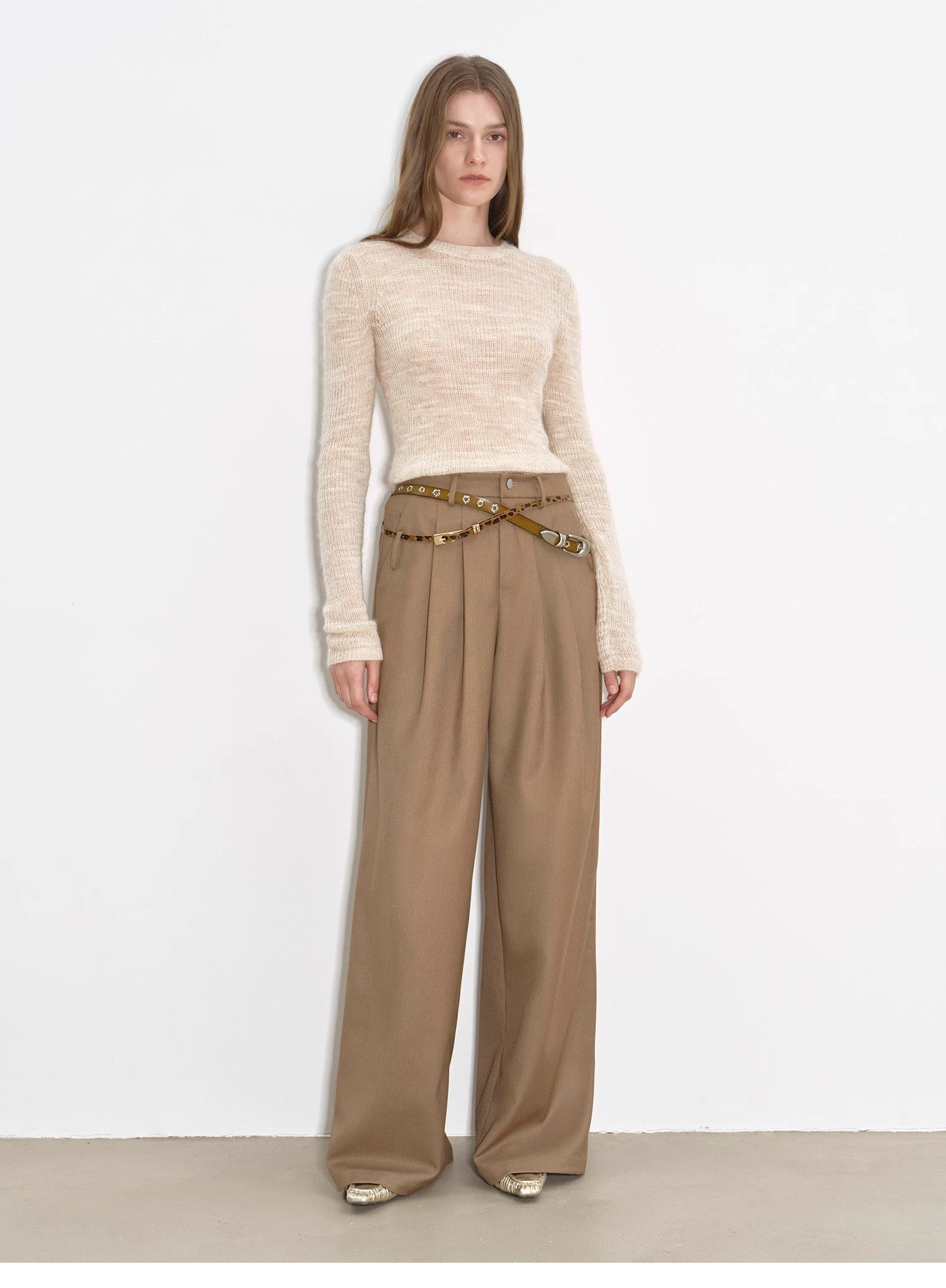 Draped Pleated Wide - Leg Pants for Women | Mid - Rise Tailored Fit Trousers - eighttwentytwo92