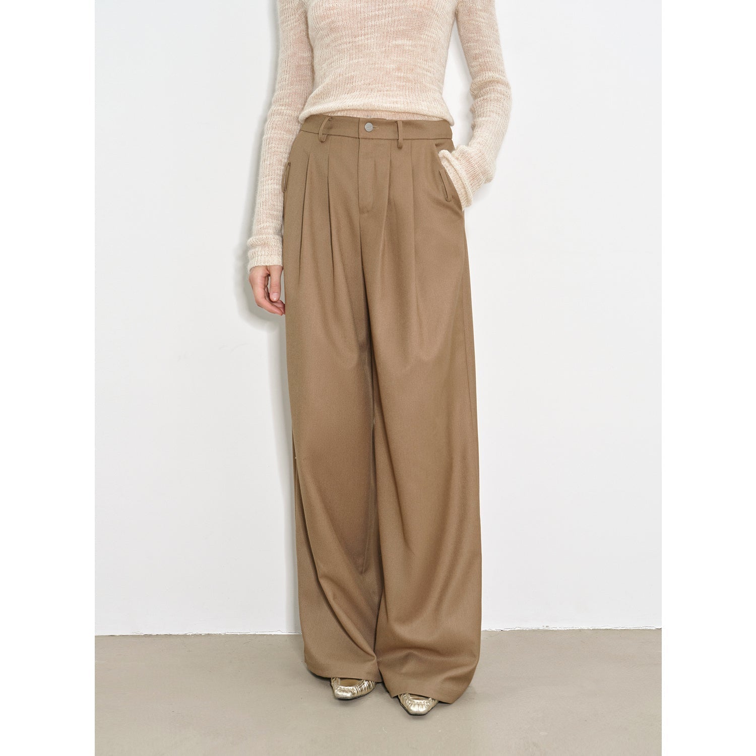 Draped Pleated Wide - Leg Pants for Women | Mid - Rise Tailored Fit Trousers - eighttwentytwo92