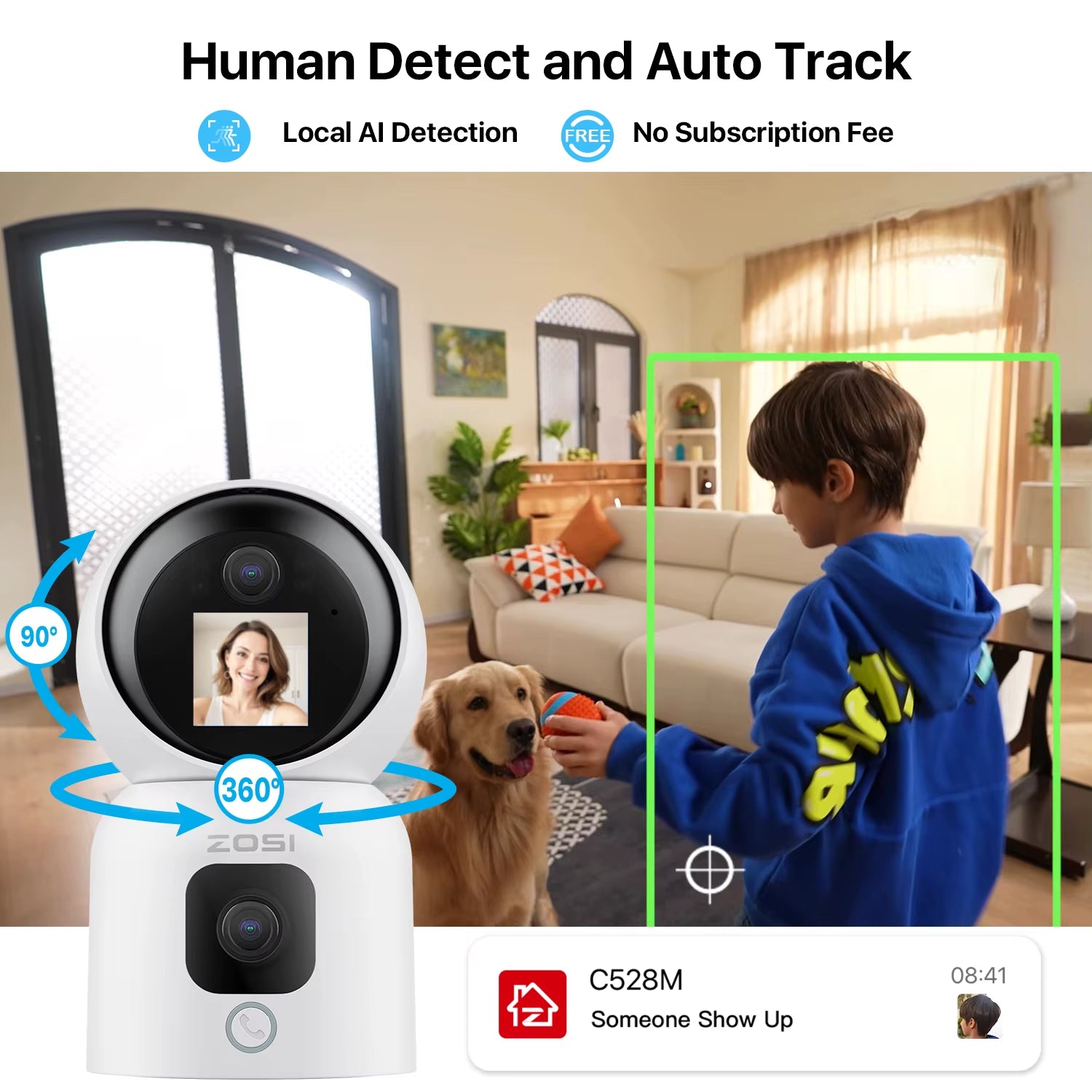 360�� Smart Home Security Camera PTZ Auto Tracking Baby Monitor AI Panoramic HD Night Vision Indoor Wifi Surveillance Camera