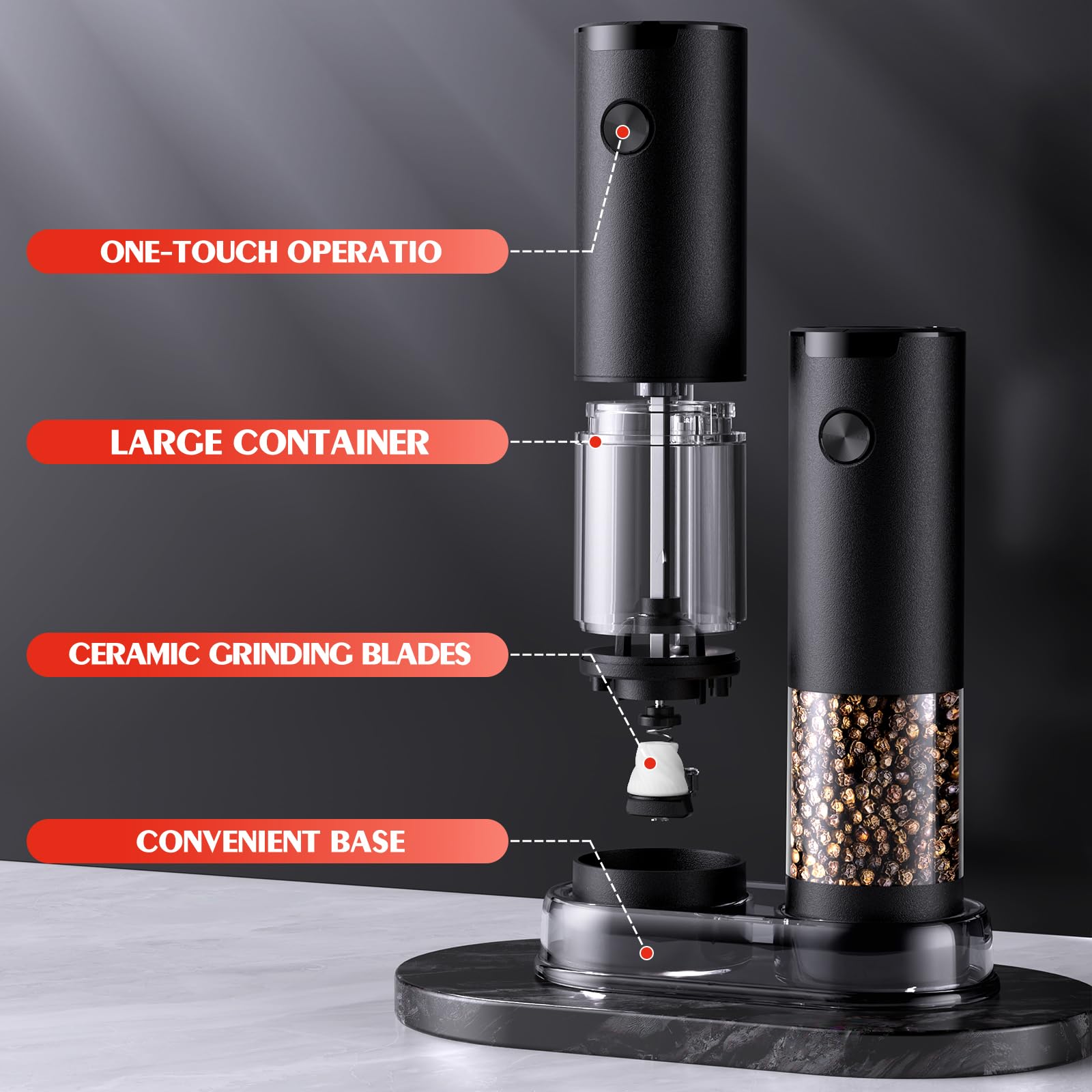 Electric Salt and Pepper Grinder Set Automatic Battery Pepper Mill Shakers Adjustable Coarseness Upgraded Larger Capacity with Led Home and Kitchen Appliances Christmas Gifts for Women - eighttwentytwo92