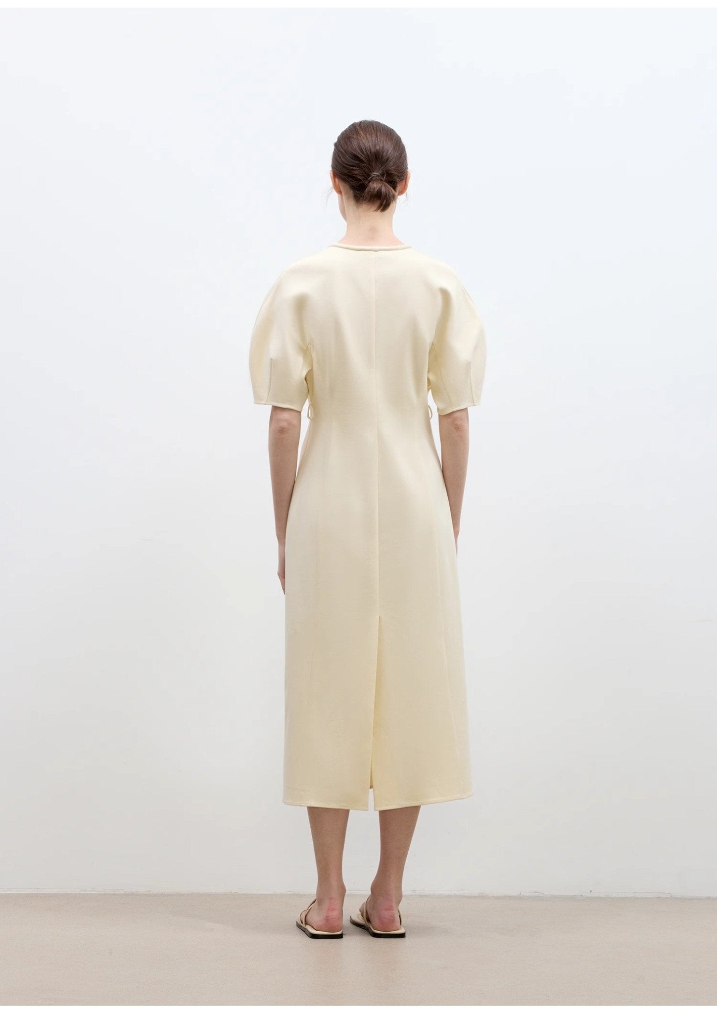 Elegant Cream Midi Dress with Short Sleeves | Minimal Everyday Style - eighttwentytwo92