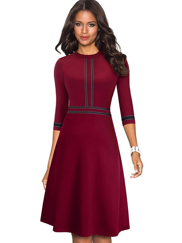 Elegant Fit & Flare Belted A - Line Dress for Women | Knee - Length Office Wear - eighttwentytwo92