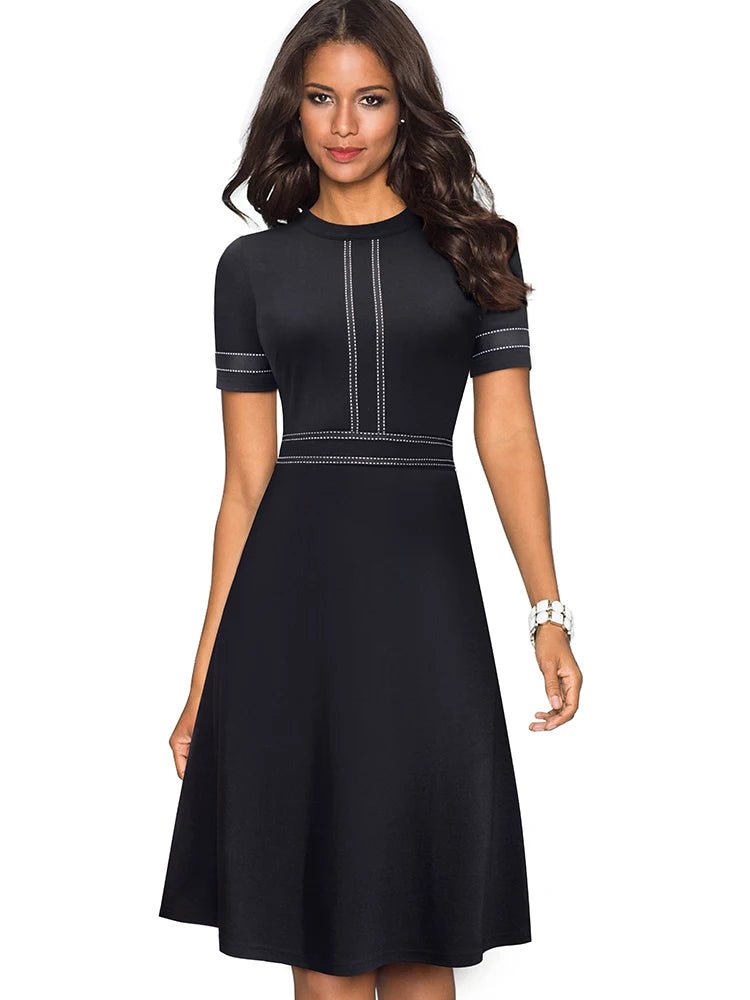 Elegant Fit & Flare Belted A - Line Dress for Women | Knee - Length Office Wear - eighttwentytwo92