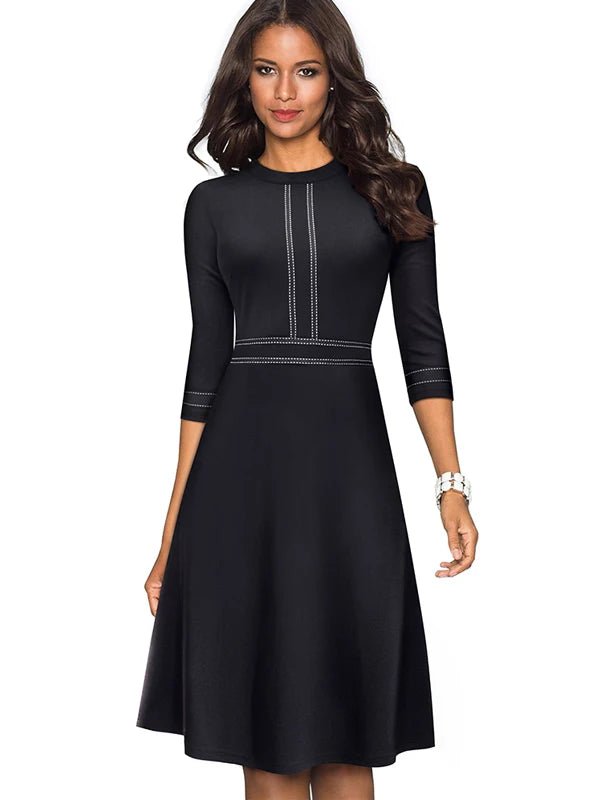 Elegant Fit & Flare Belted A - Line Dress for Women | Knee - Length Office Wear - eighttwentytwo92