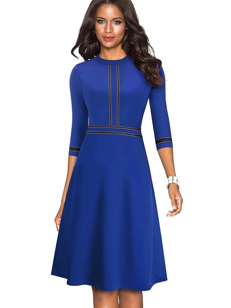 Elegant Fit & Flare Belted A - Line Dress for Women | Knee - Length Office Wear - eighttwentytwo92