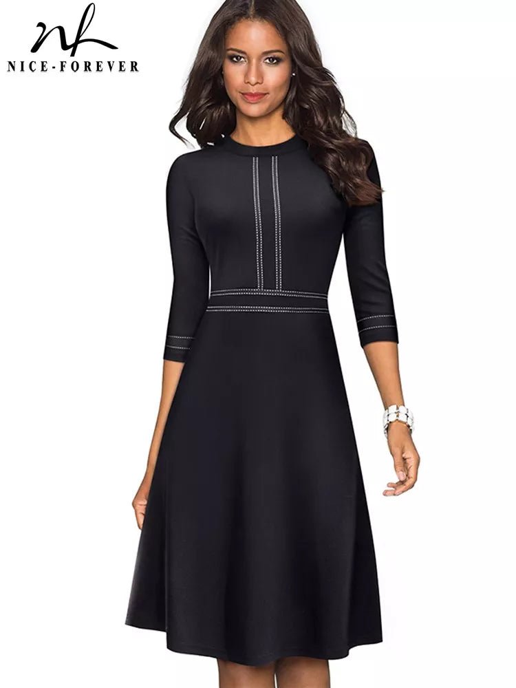 Elegant Fit & Flare Belted A - Line Dress for Women | Knee - Length Office Wear - eighttwentytwo92