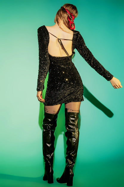 Embellished Mini Dress in Black
