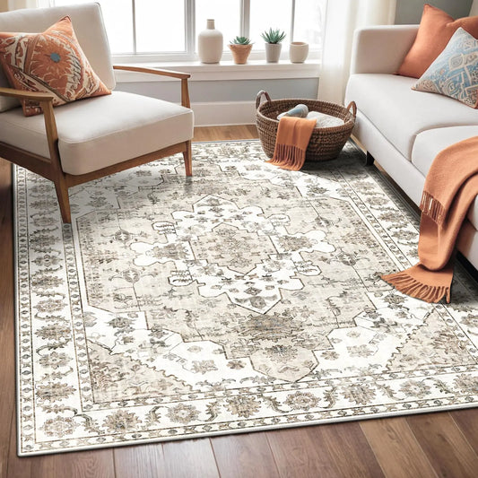 Roseek Area Rugs 4x6 Washable Rugs for Living Room Non-Slip Rug Boho Medallion Rug Distressed Carpet Low Pile Boho Rugs for Bedroom Dining Room