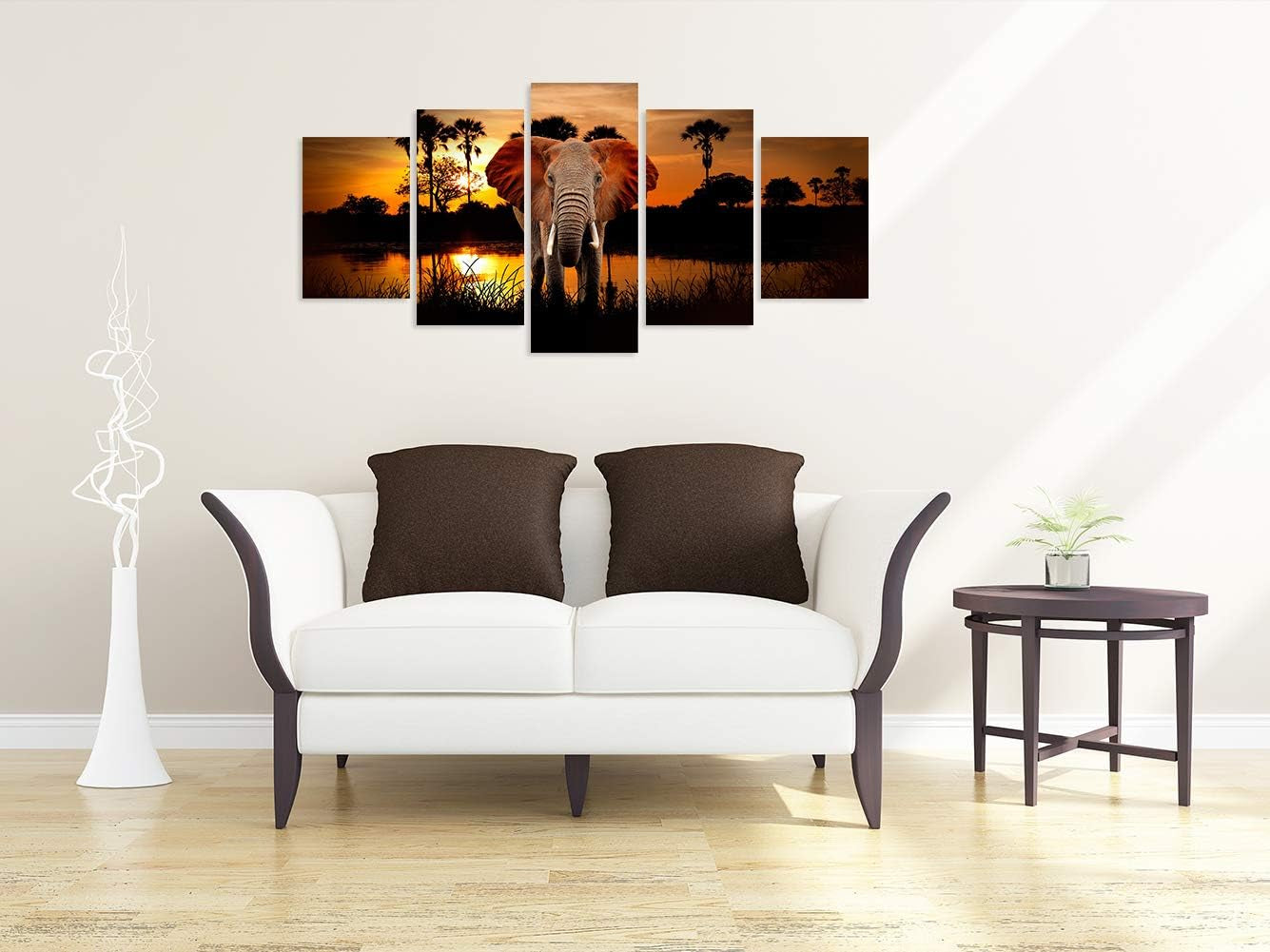 Purple Flower Canvas Wall Art Black and White Paintings Prints Pictures for Home Decor (Elephant, 16"X24"X2+16"X32"X2+16"X40")