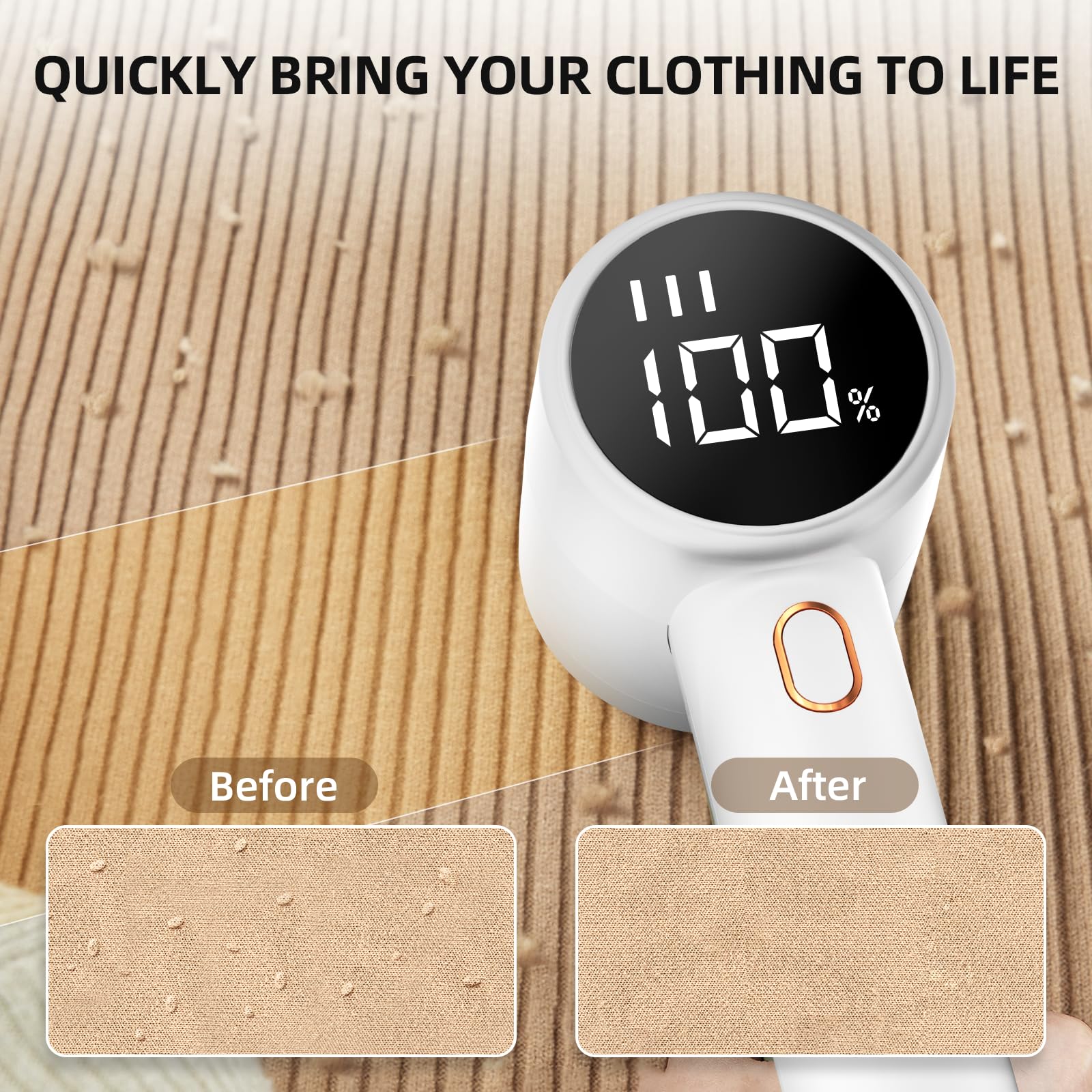 Fabric Shaver, Lint Remover Rechargeable, Electric Portable Sweater Defuzzer with 3 Speeds, 6 Leaf Blades, Digital LED Display to Remove Pilling for Clothes, Furniture, Sweater, Couch, Blanket - eighttwentytwo92