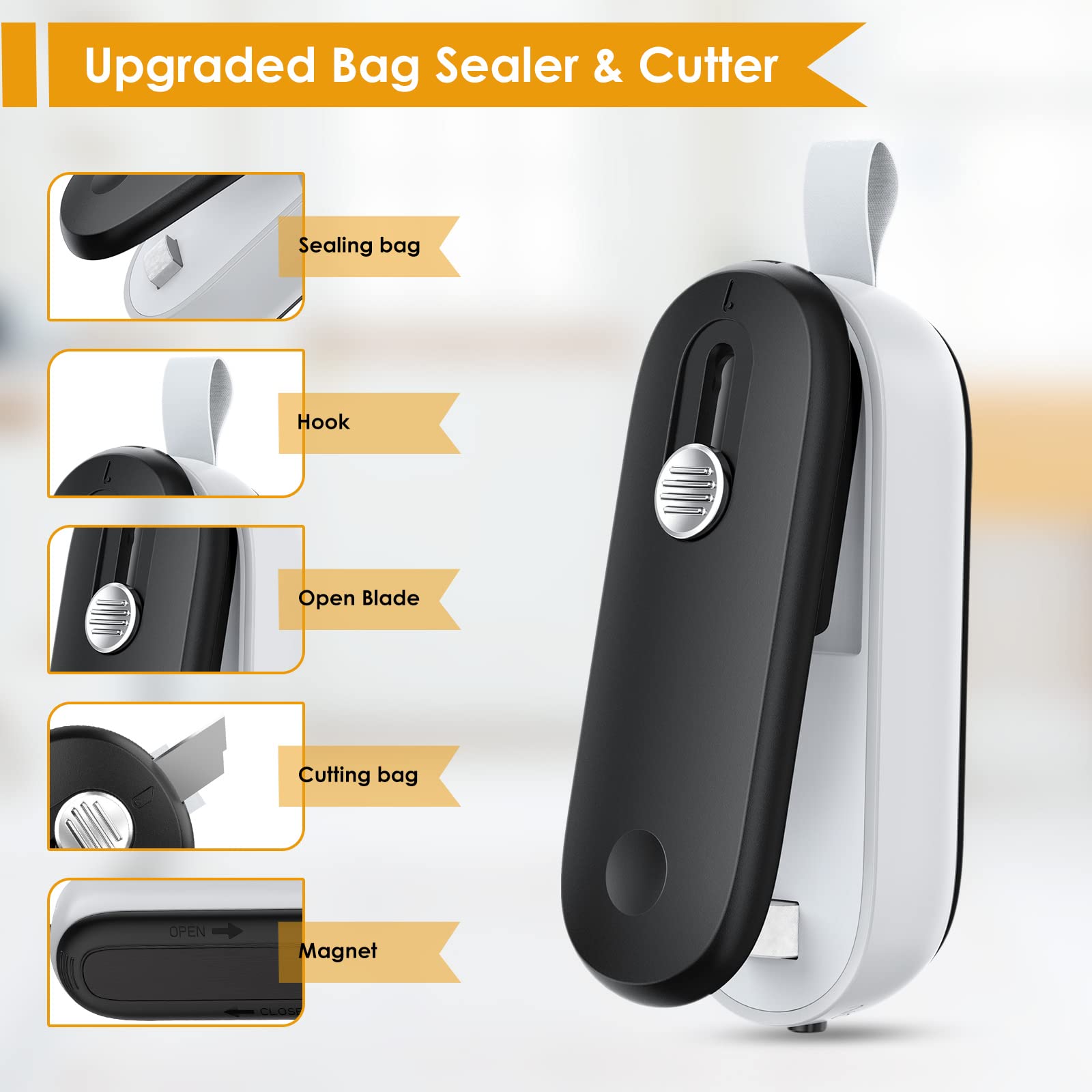 FEPPO Mini Bag Sealer, 2 in 1 Heat Sealer with Cutter, Portable Resealer Machine for Chip, Plastic Bags Food Storage Snacks (Batteries Included) - eighttwentytwo92