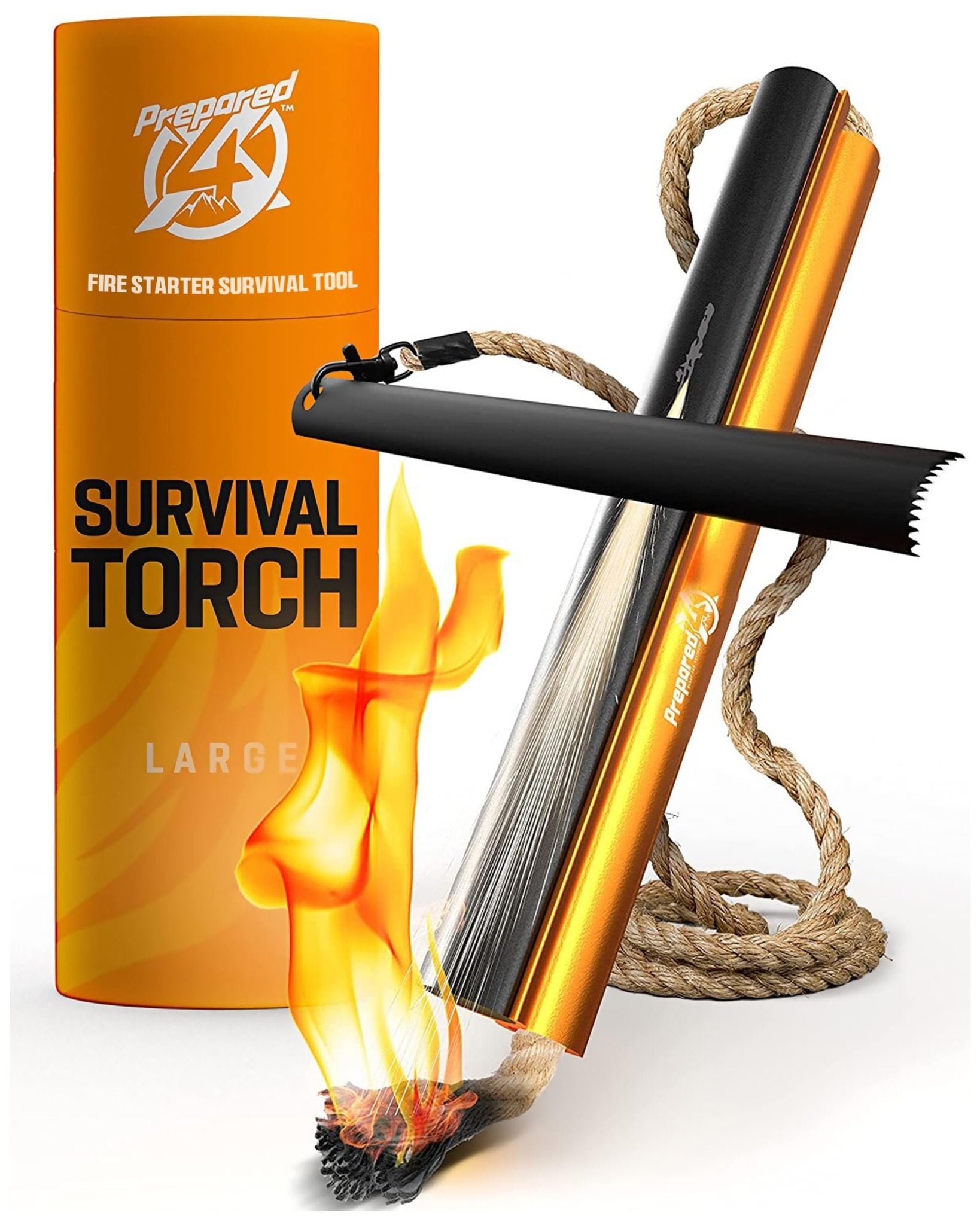 Fire Starter Survival Tool - All - in - One Patented Flint and Steel Fire Starter Kit - Ferro Rod Fire Starter with 36" Waterproof Tinder Wick Rope and Steel Fire Striker | Prepared4X - eighttwentytwo92