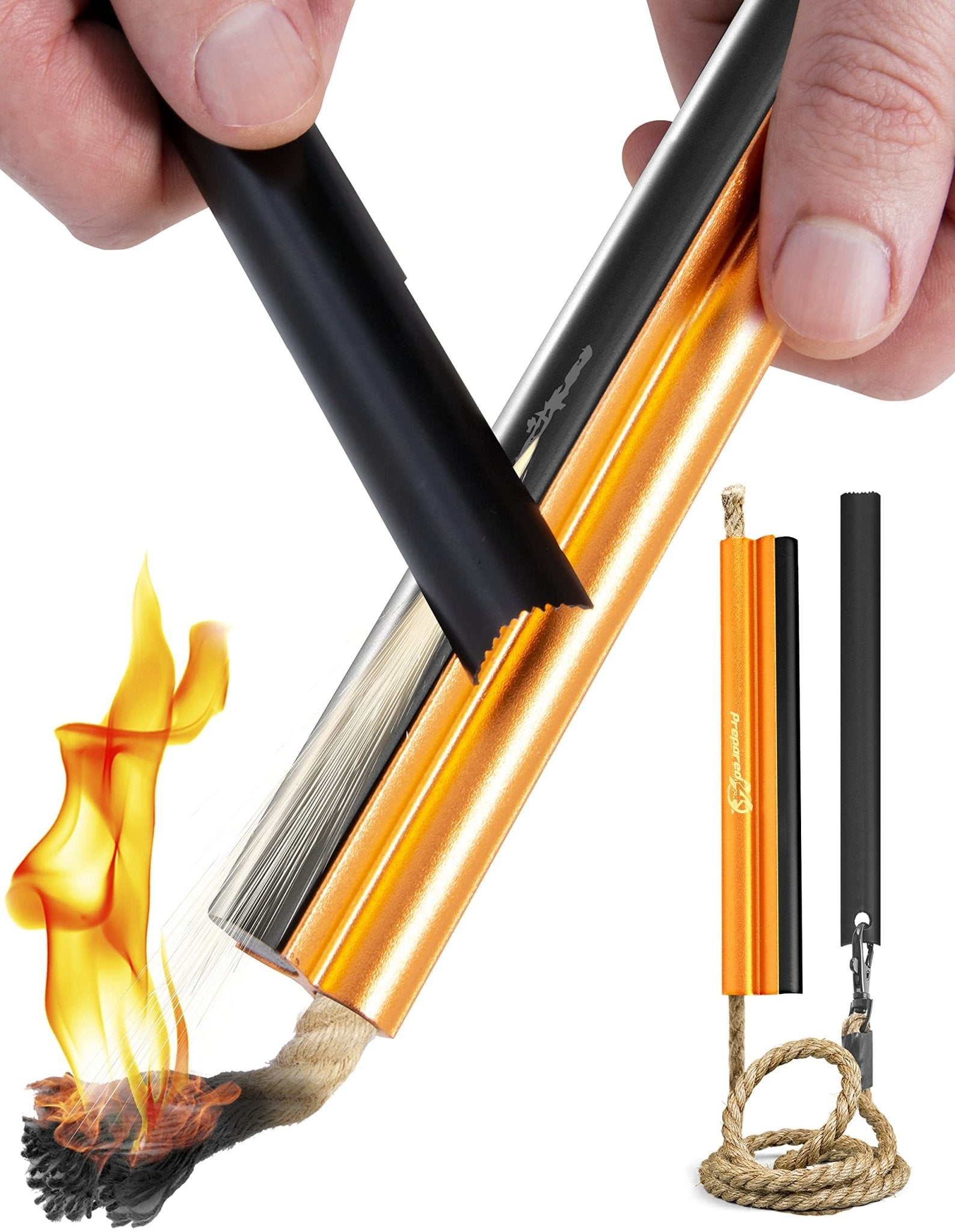 Fire Starter Survival Tool - All - in - One Patented Flint and Steel Fire Starter Kit - Ferro Rod Fire Starter with 36" Waterproof Tinder Wick Rope and Steel Fire Striker | Prepared4X - eighttwentytwo92