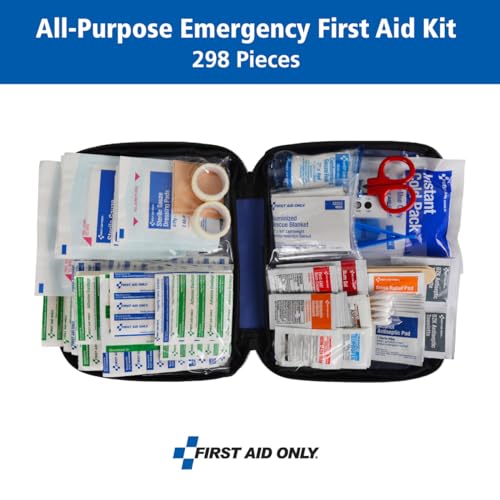 First Aid Only 298 Piece All - Purpose Emergency First Aid Kit for Home, Office, Car, Apartment, Dorm, and Camping, Travel - Friendly Compact Pouch Fits in Backpacks, Suitcases, Cabinets, and Drawers - eighttwentytwo92