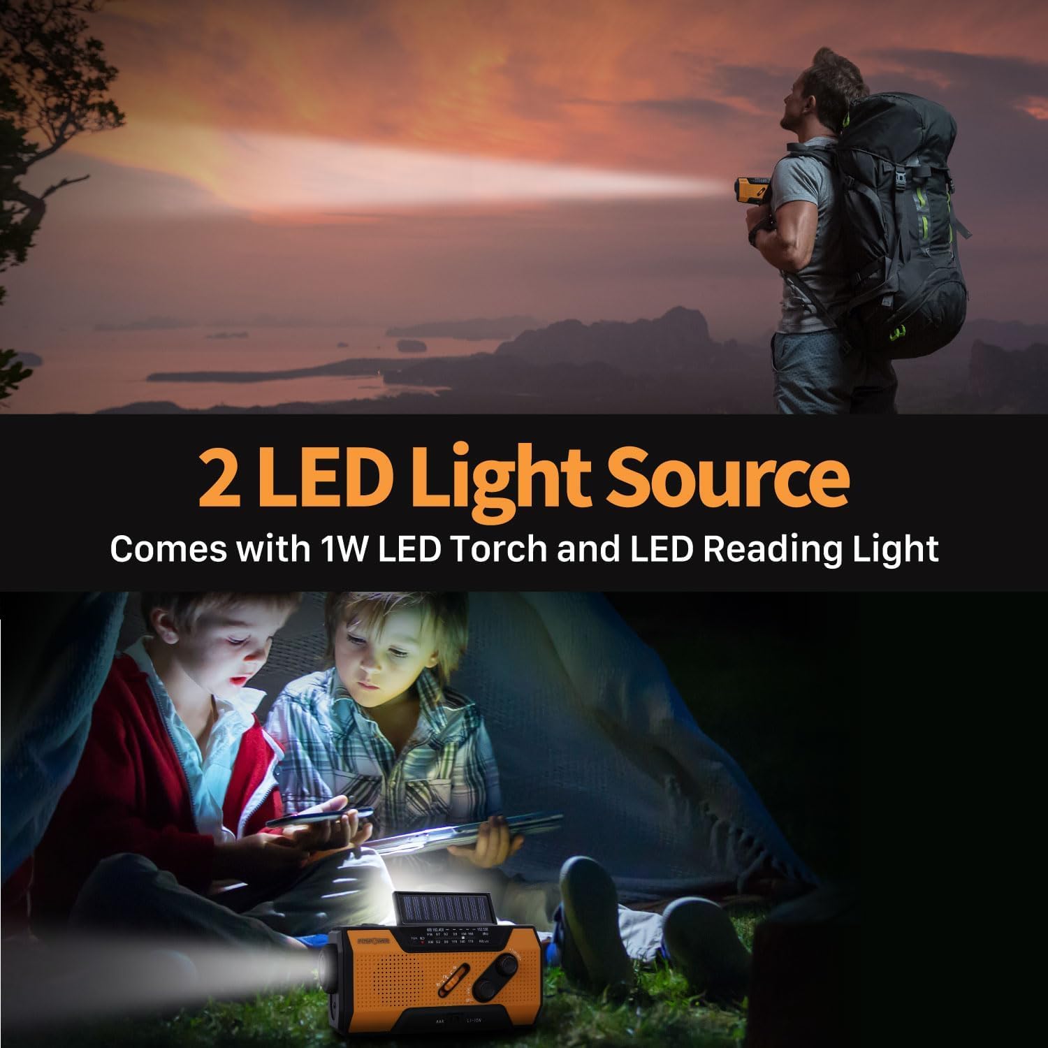 FosPower NOAA Emergency Weather Radio A1 7400mWh Portable Power Bank, AM/FM, USB/Solar/Hand Crank Charging, Battery Operated, SOS Alarm & Flashlight for Indoor/Outdoor Emergency - Orange - eighttwentytwo92