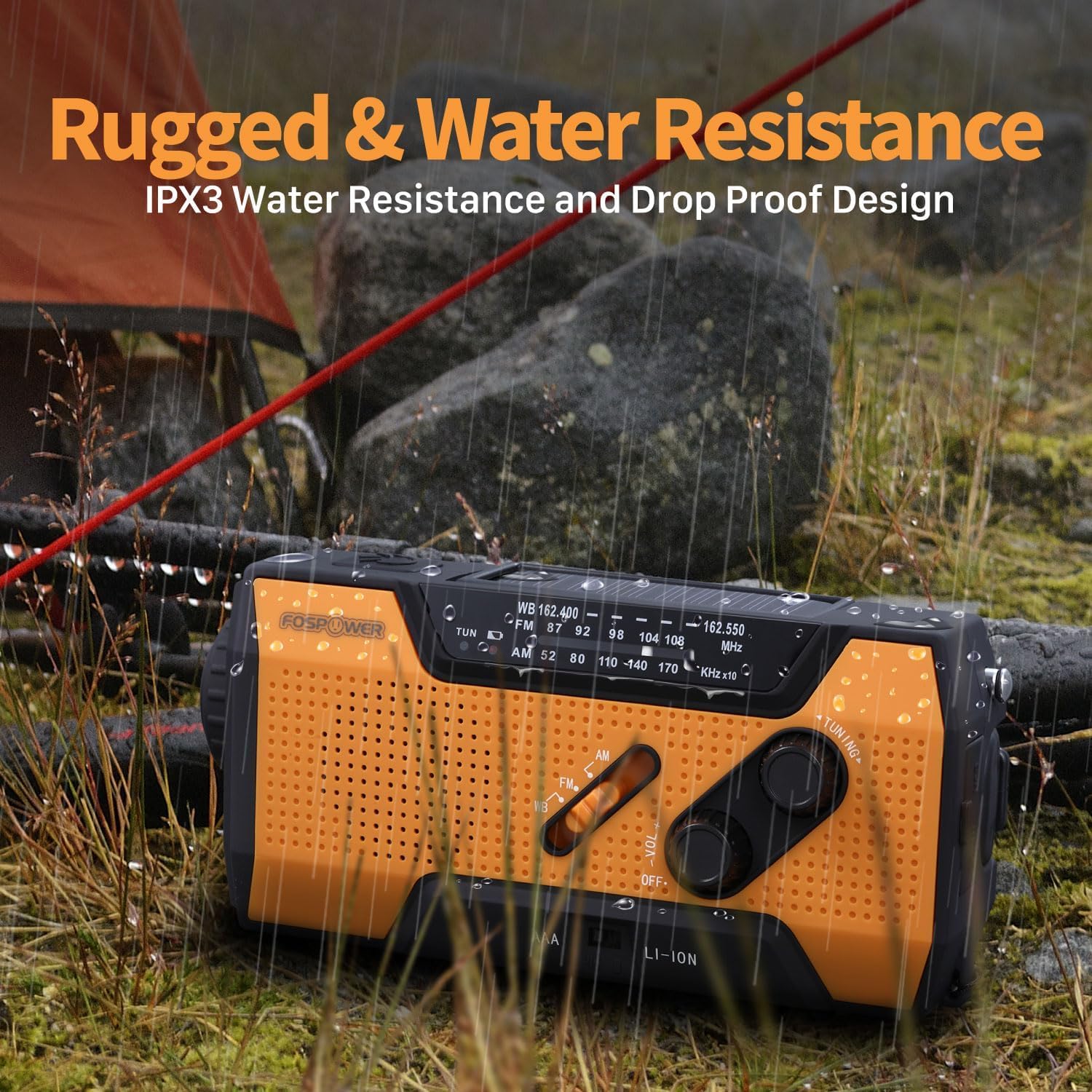 FosPower NOAA Emergency Weather Radio A1 7400mWh Portable Power Bank, AM/FM, USB/Solar/Hand Crank Charging, Battery Operated, SOS Alarm & Flashlight for Indoor/Outdoor Emergency - Orange - eighttwentytwo92