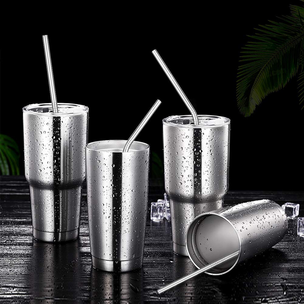 Hiware 12 - Pack Reusable Stainless Steel Metal Straws with Case - Long Drinking Straws for 30 oz and 20 oz Tumblers Dishwasher Safe - 2 Cleaning Brushes Included - eighttwentytwo92