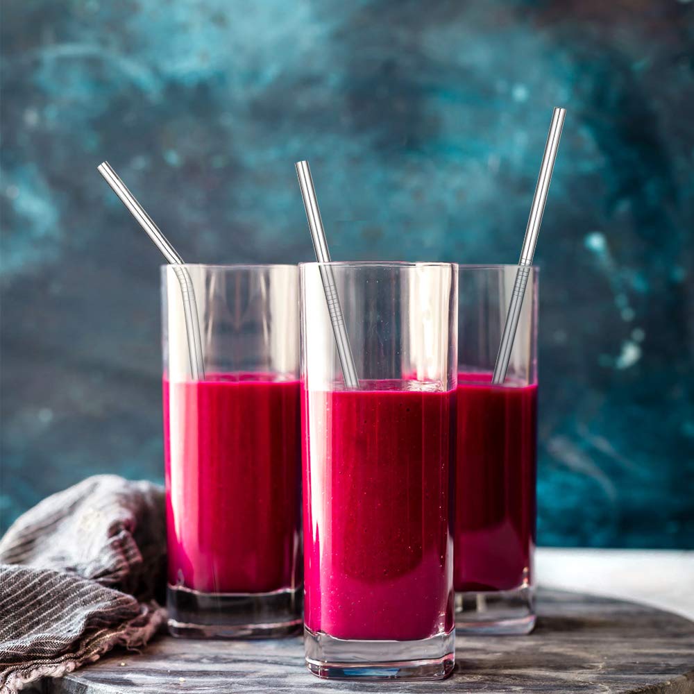 Hiware 12 - Pack Reusable Stainless Steel Metal Straws with Case - Long Drinking Straws for 30 oz and 20 oz Tumblers Dishwasher Safe - 2 Cleaning Brushes Included - eighttwentytwo92