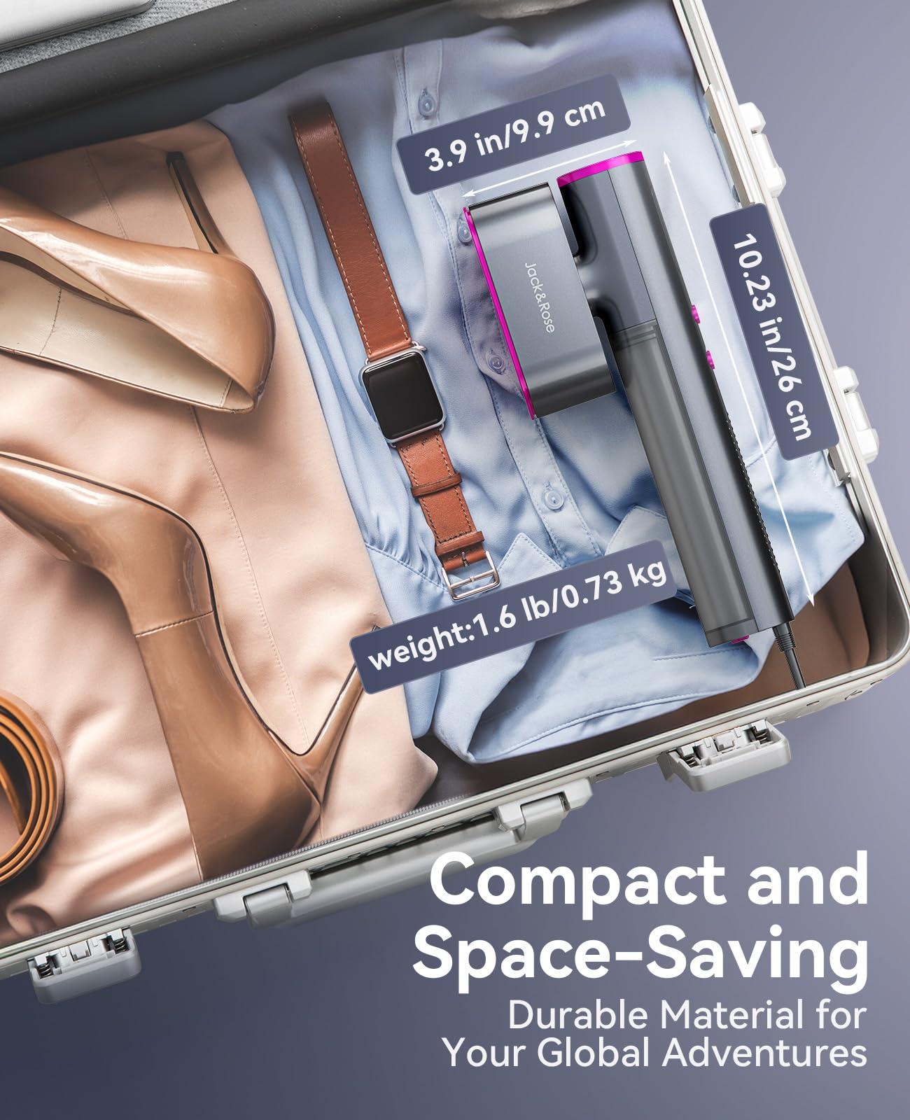 Jack ＆ Rose Travel Steamer for Clothes,100 - 220V Portable Iron,15s Heat Up,Steamer ＆ Iron 2 In 1, Travel Size,Large Ceramic Heat Panel,for Global and Europe - eighttwentytwo92