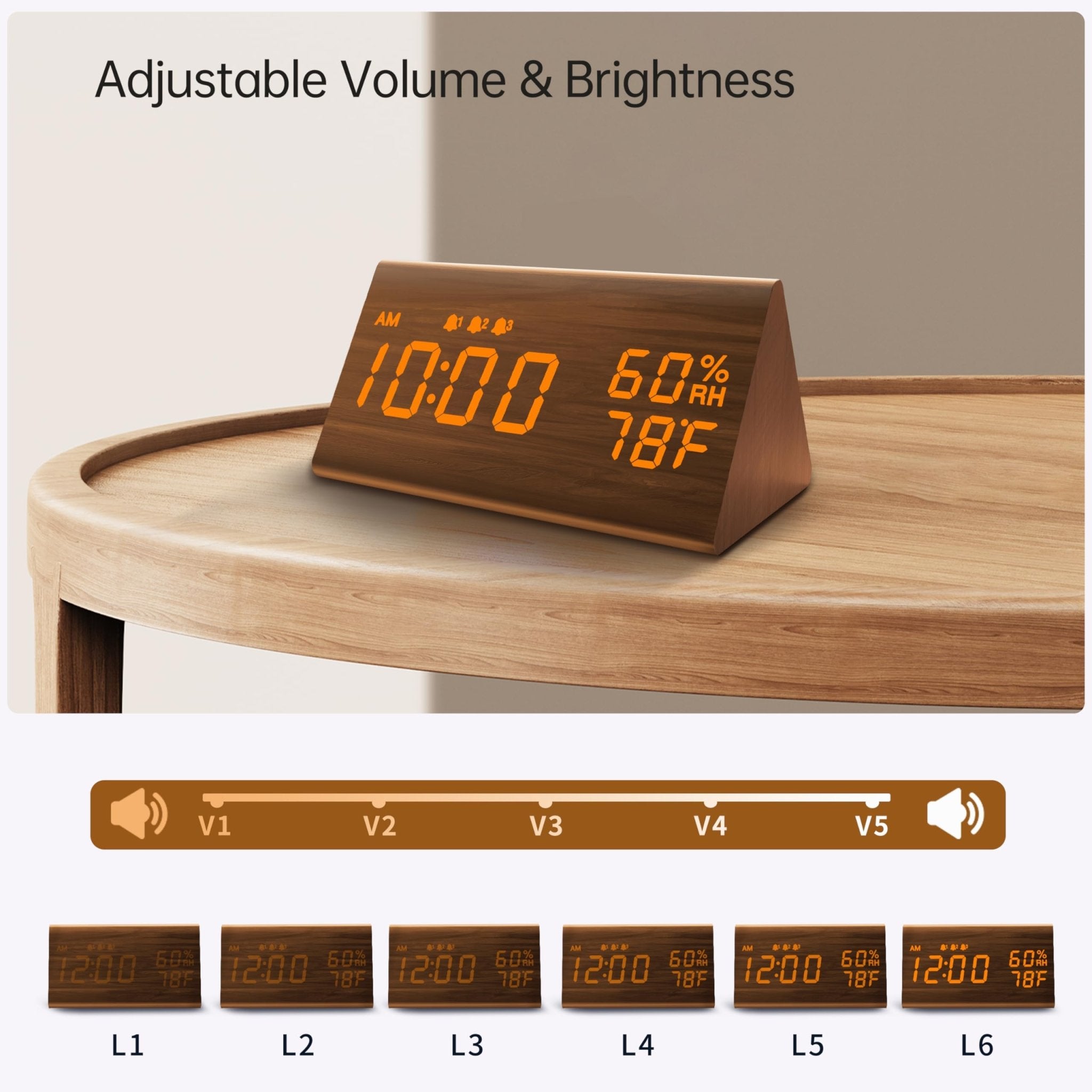 JALL Digital Alarm Clock, with Wooden Electronic LED Time Display, 3 Alarm Settings, Humidity & Temperature Detect, Wood Made Electric Clocks for Bedroom, Bedside (Brown) - eighttwentytwo92